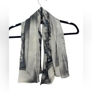 Giorgio Armani Runway Gray Blue Black Abstract 100% Silk Scarf, Size 30 x 24